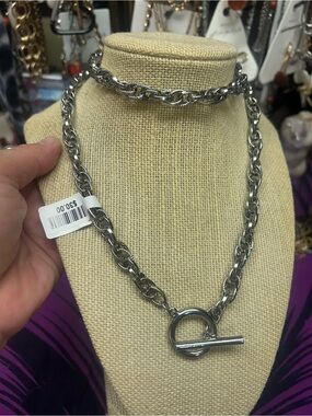 NWT Free People Silver Long Adjustable Lariat T-Bar Toggle Necklace